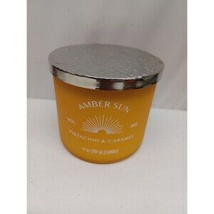 Rare Kirklands 14. oz Large Jar 3-Wick Candle Wax AMBER SUN Pistachio & Caramelo